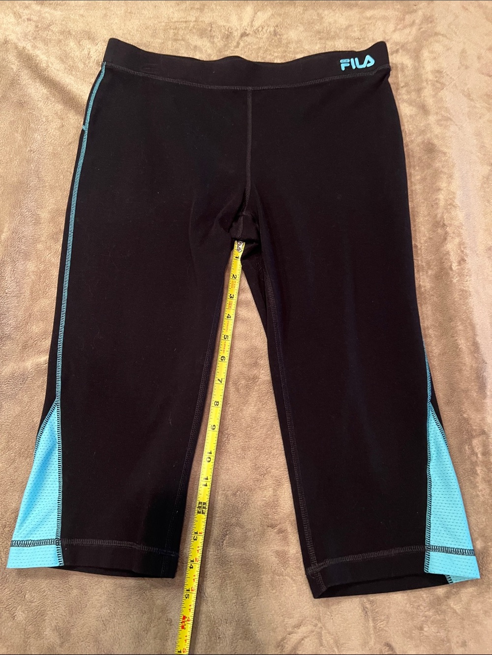 Fila Black Capri Leggings with Light Blue Accent